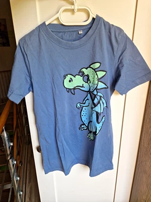 Spangeltangel T-Shirt Jungen blau kurzarm Rundhals Drachen Motiv Druck 128 - Bild 1 von 2