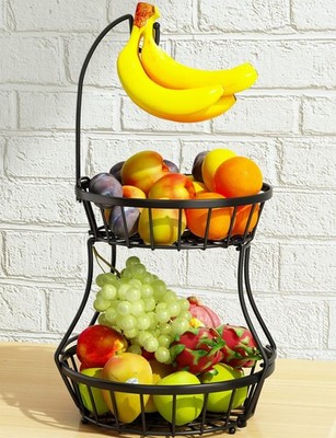 2tier Fruit Basket Bowl Stackable Vegetable Storage With Banana Tree Hanger Stan