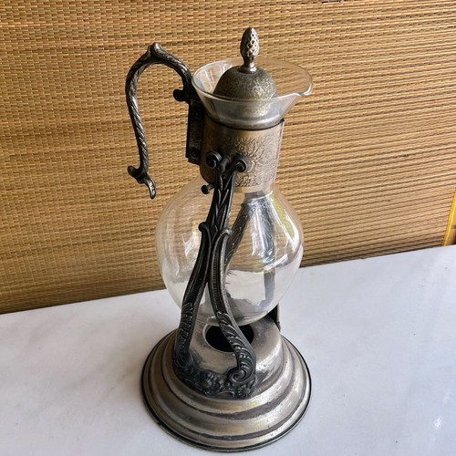 Stunning Vintage Art Nouveau Silver Plate & Glass tilting Coffee Carafe W Stand - Picture 15 of 24
