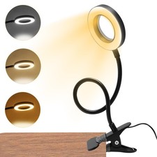 5X Magnifying Glass with Light, 3 Color Modes LED Desk Lamp, Clip on Black
