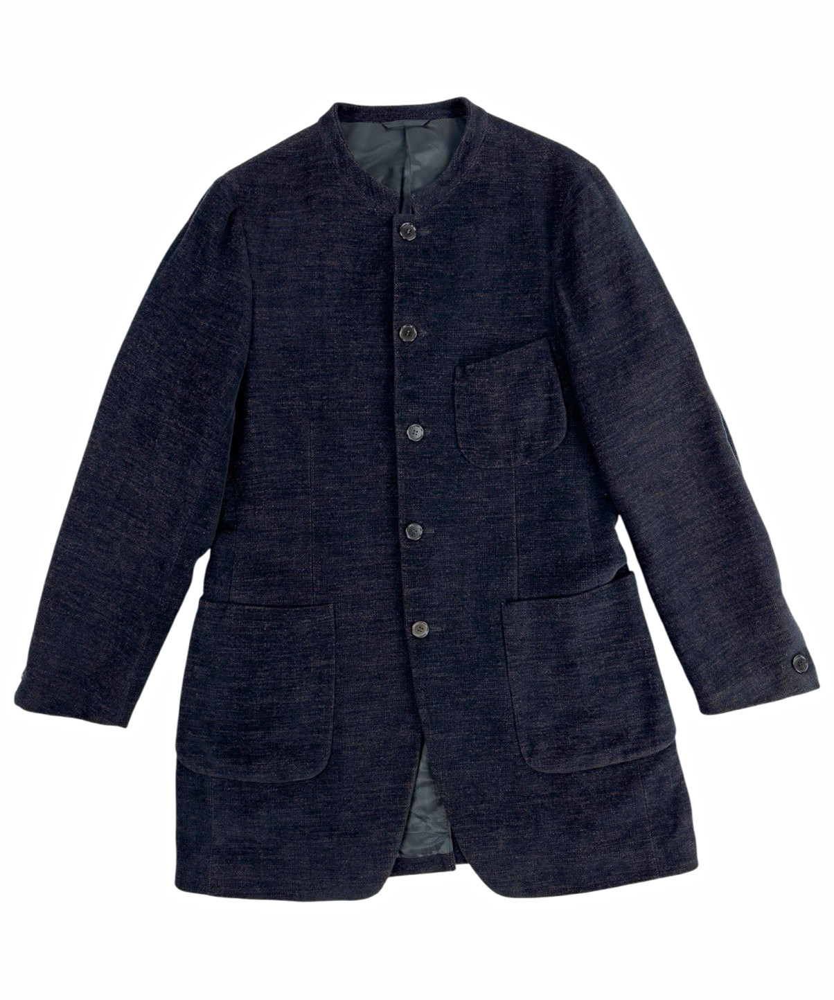 Romeo Gigli Black Cotton Wool Mandarin Collar Coat Jacket IT 46 Vintage 1990s