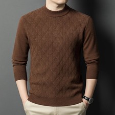 High Quality Winter Men's Mock Neck Knitted Sweater Solid Color Thick Warm Knit