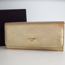 Authentic Prada Saffiano Leather Wallet, Gold Color[Used]622066