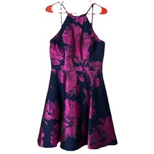 Xscape Fit and Flare Floral Brocade Mini Dress High Neck Sleeveless Size 10