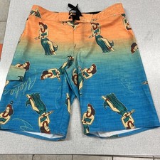 Hang Ten Men  s Swim Trunks Size 32 Hawaiian Hula Dancer Orange Blue Ombr  Beach