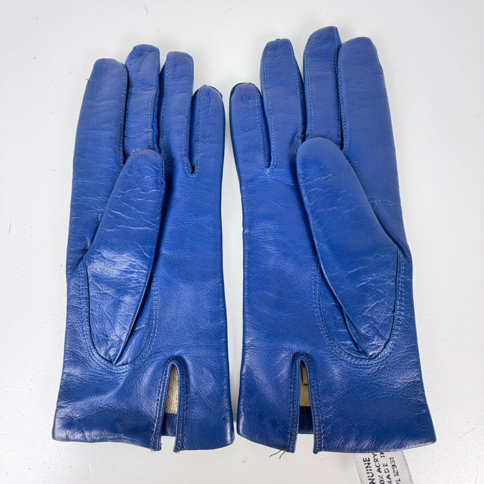 Liz Claiborne Blue Leather Gloves Womens Size 7 Knit Cuff Lined