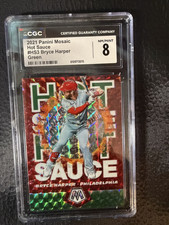 Bryce Harper 2021 Panini Mosaic Hot Sauce Green Prizm HS3 Phillies CGC 8