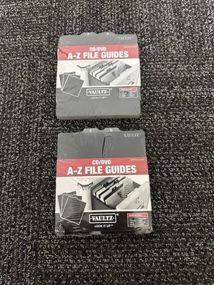 New Set Of 2 Vaultz A-Z CD File Guides 5 x 5 1/2 Black  *Sealed*