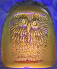 Blenko Glass Joel Myers owl bookend/paperweight Cadmium Glow!!!  Amberina