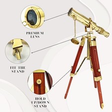 Engravable Working Telescope with Wooden Stand, Pirates Spyglass, Boating Gift,
