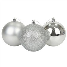 3Pcs Large Silver Baubles Shatterproof 20cm Xmas Tree Ornament Hanging Decor