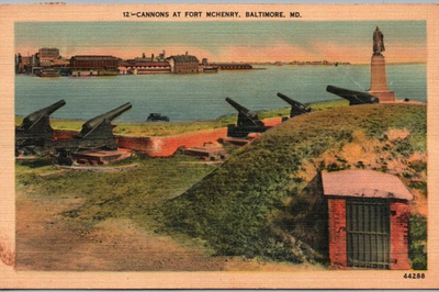 #ad #ad Fort McHenry Baltimore Maryland Cannons Pointing at the Sea Linen Postcard $4.99