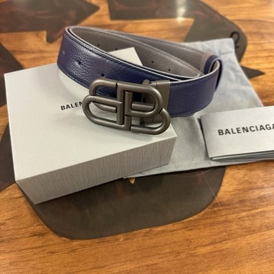 Balenciaga Reversible Leather Belt 85 Cm Navy And Grey