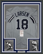 FRAMED Autographed/Signed DON LARSEN 33x42 New York Grey Baseball Jersey JSA COA