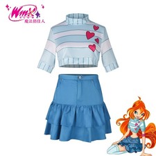 Cosplay Winx Club Bloom Crop Top Gonne Halloween Vestito Fantasia Abiti Costumi