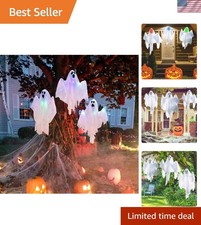 3 Pcs 31.5" Light Up White Hanging Ghost: Flying Ghosts with LED Lights Cute ...