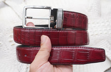 W 1.3 inch- Burgundy Genuine CROCODILE Belly LEATHER Skin Men's Belt Y20