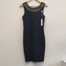 Trina Turk NWT Black and Gold Embellished Mini Sheath Dress size 4