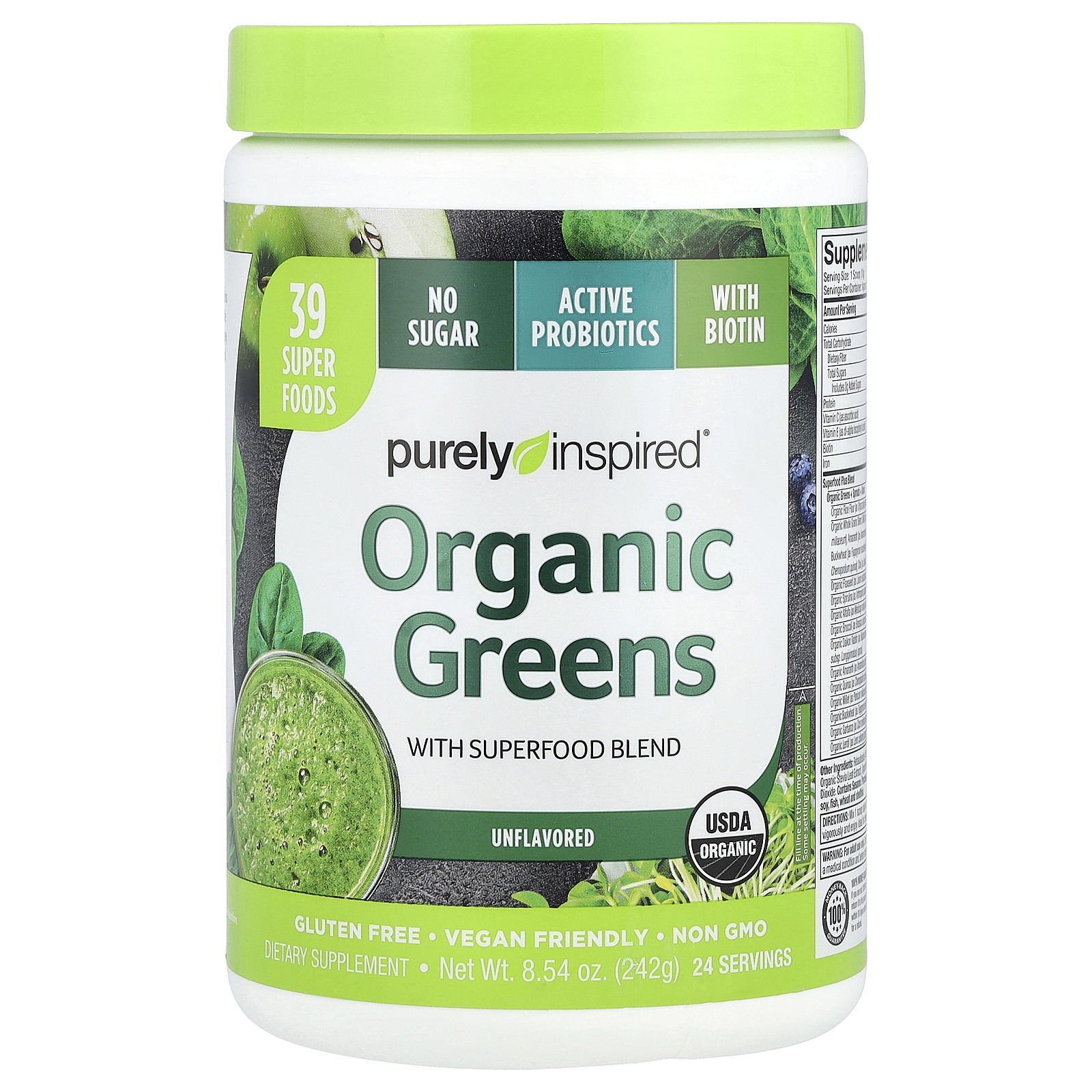 Purely Inspired Organic Greens Без ароматизаторов 7 17 унций 203 г Без глютена, Нет