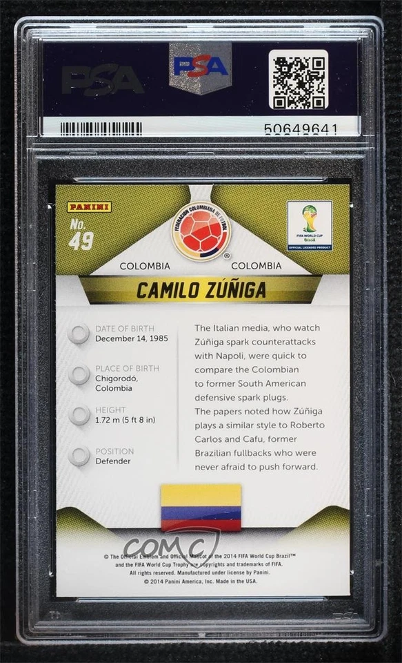 2014 Panini Prizm World Cup Camilo Zuniga #49 PSA 9 MINT - Image 2 of 2