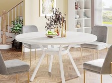 Round Dining Table for 6-8 People, 120cm Large Kitchen Tables with Metal Legs