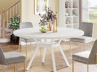 Runder Esstisch für 6-8 Personen, 120 cm große Küchentische mit Metallbeinen