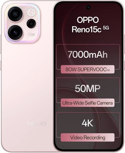 OPPO Reno15c 5G (Afterglow Pink, 256 GB) (12 GB RAM) Octa Core Processor - Afbeelding 1 van 8