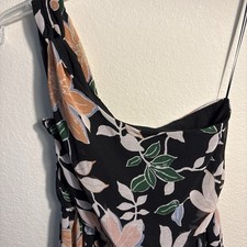 LOFT Flowy Ruffle Dress One Shoulder Floral Black Pink Green White PS Petites