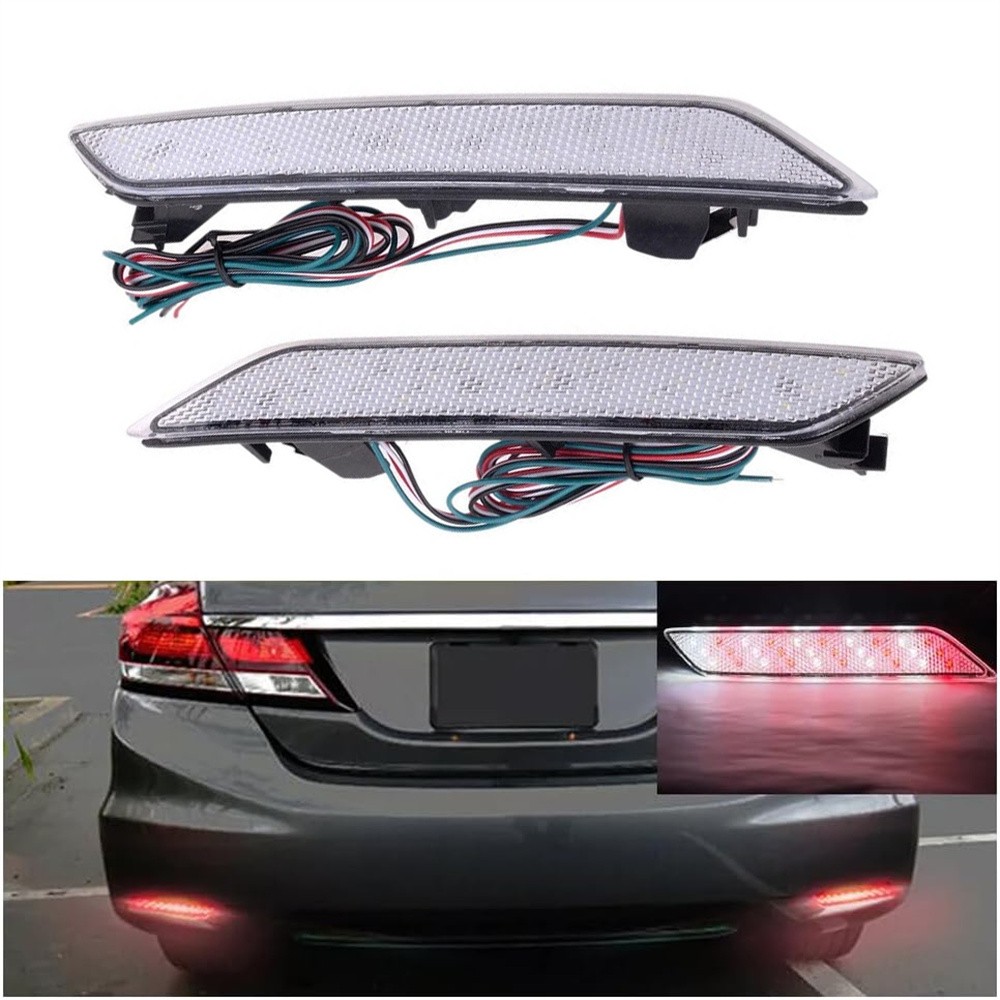 Clear Lens Rear Bumper Reflector LED Brake Light For Honda Civic 2013-2015 Sedan