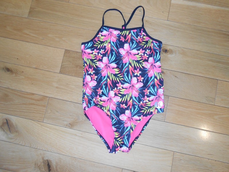 Hurley Little Girl's Size 10/12  1 Pc Black Pink Tropical Hibiscus Swimsuit NWOT