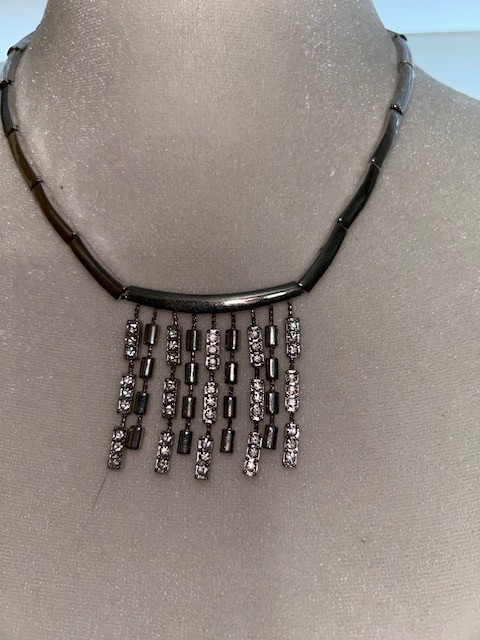 Excellent Statement Necklace Silver Colored Drop … - image 4