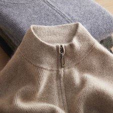 Men 100 Cashmere Long Sleeve Knitted Knitwear Sweater Half Zip Neck Pullover Sz