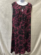 Wisp Burgundy/Black Floral Round Neck Sleeveless Knee Dress Pockets Zip 18W