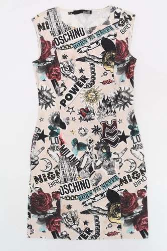 Abito Love Moschino in cotone stampato tatuaggio