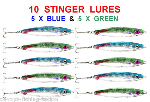 10 GREEN & BLUE STINGER LURES 60g GAME COARSE SEA FISHING SPINNERS BASS MACKEREL