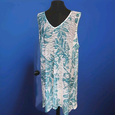 Pacific Beach Women's Size 2XL Teal White Sleeveless Swim Cover Up NEW NWT 