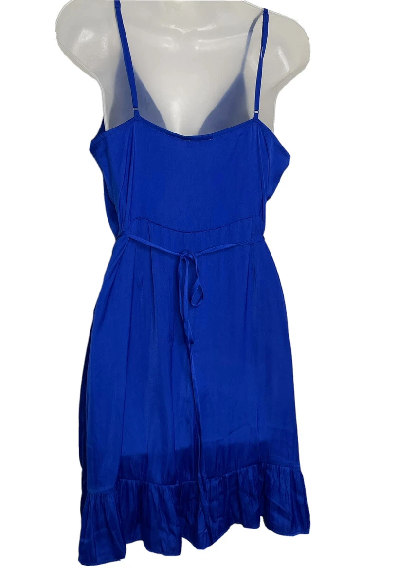 Intimately Free People All My Love Blue Shine Wrap Midi Ruffle Slip Dress Large