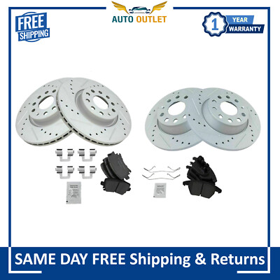 New Ceramic Brake Pad & Drilled Slotted Zinc Performance Rotor For 2006-16 Audi