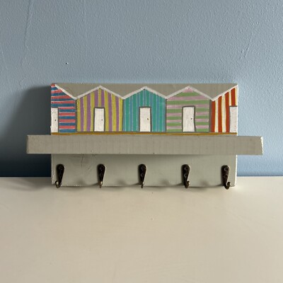 Beach hut themed small key rack with shelf, 10'' shelf, key hooks for ...