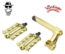 Vtg Lowrider Stem 2-Screw 21.1 Gold Pedals Mi Square Twisted 1/2" Gold