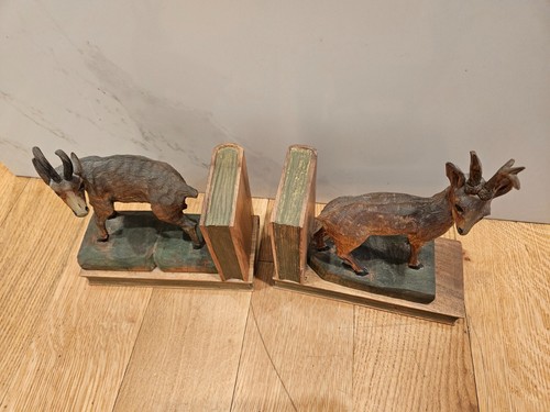 VTG 1940's Hand Carved Wooden Big Game Bookends • Art • Originals Deer Goat Buck - Picture 3 of 19