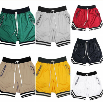 Men Mesh Breathable Sports Shorts Gym Fit Running Basketball Zip
