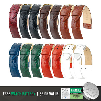 HIRSCH Crocograin Bonded Crocodile Leather Watch Strap - Exotic-QR+Bonus Battery