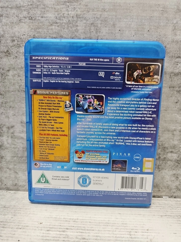 Wall-E Blu-ray 2008 Walt Disney Pixar Movie Family Sci-Fi Robot Comedy - Image 2 of 2