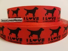 Grosgrain Ribbon Labrador Retriever Dogs Breeds I Love Labradors Rescue, 7/8"