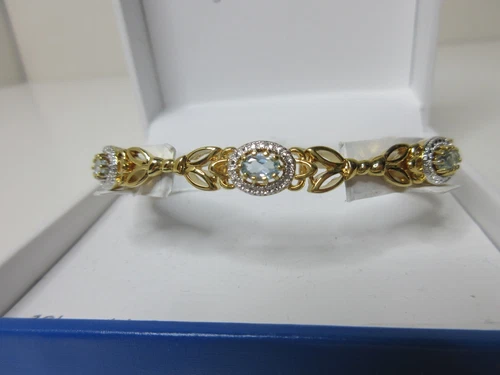 Genuine Blue Topaz 7.5" Bracelet New $70 18K Gold Plated