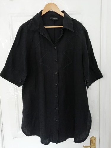 James Lakeland Italy O/S Black Button Up 100% Linen Dress Lagenlook Tunic Boxy - Picture 6 of 13