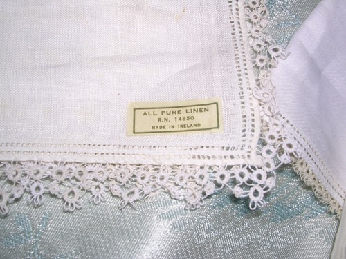 #R Lot of 6 Vintage Bridal White Irish Linen Handkerchiefs Tatted Lace Hemstitch - Picture 6 of 6