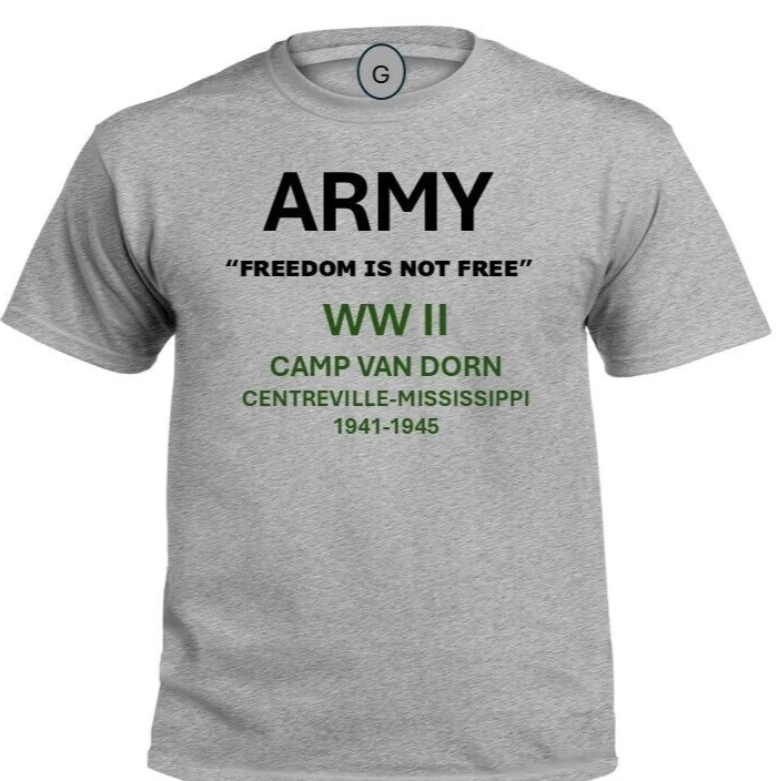 CAMP VAN DORN* MISSISSIPPI* 1941-1945*WW II*PT SHIRT. OFFICIALLY LICENSED