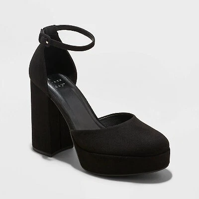 Black platform online block heels